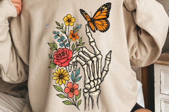 Create Unique Art with Floral Skeleton Hand PNG Butterfly