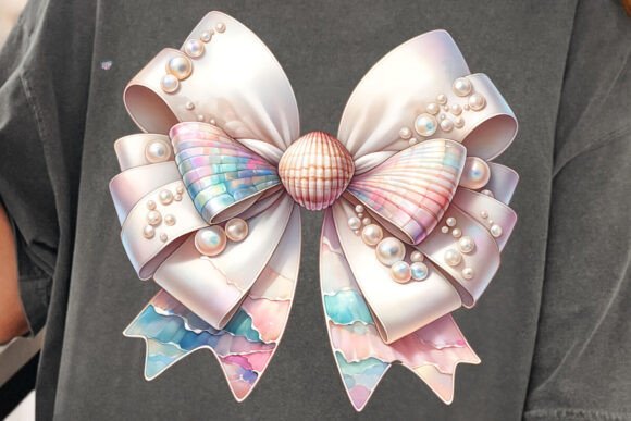 Iridescent Sea Shell Coquette Bow PNG for Creative Projects