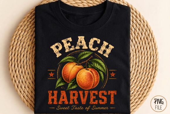 Peach Harvest Summer Fruit PNG: A Rustic Design for Sunny Projects